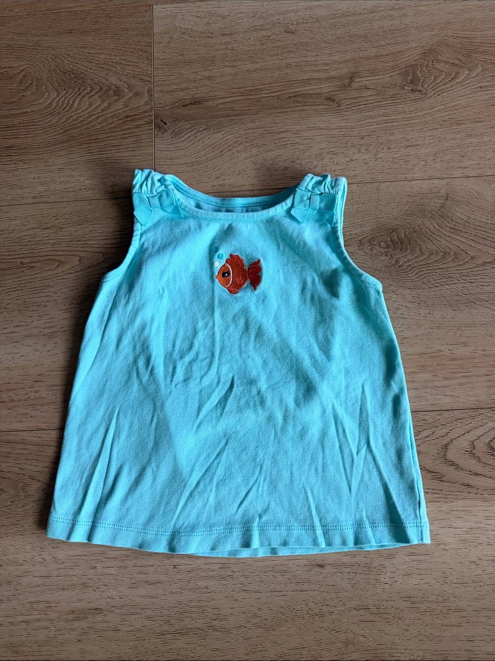 Light Blue Girls' Sleeveless Fishy Tank Top with Bows Size 4T